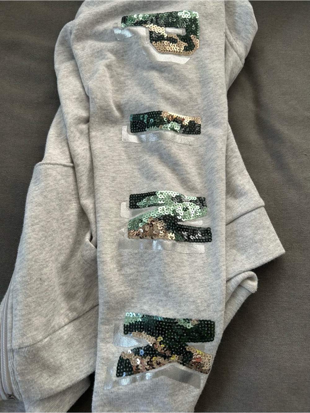 PINK Victoria's Secret Gray Hoodie with Camo Style Sequin Accents